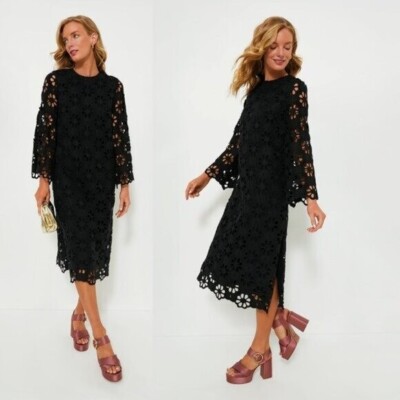 Tuckernuck NEW Noir Eyelet Hutton Long Sleeve Cotton Formal Midi Dress Size  S | eBay