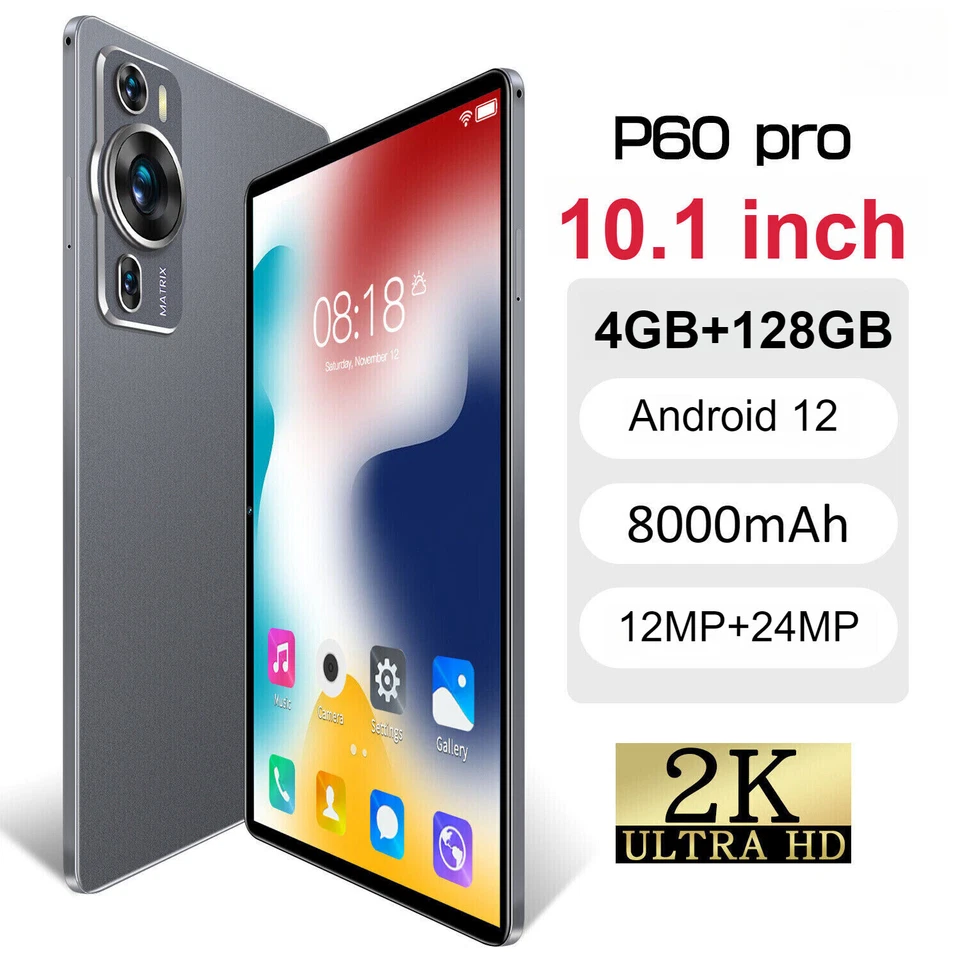 New P60 Pro Smart Tablet PC Android 12 10.1'' 4+128GB 8000mAh Wifi Dual Camera - Image 2 of 4