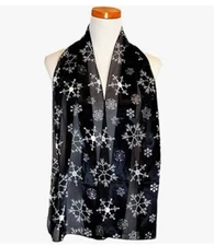 CBC Crown Snowflakes Silk Feeling Christmas Scarf, Black/White, 13"x60" Inches