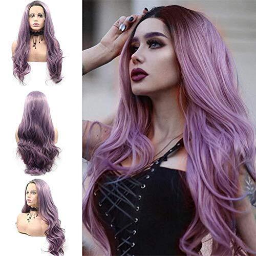 T Part Lace Front Wigs Dark Roots to Ombre Purple Wavy Wigs Synthetic  Natural