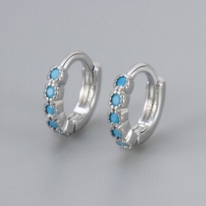 Authentic 2Pcs Silver Gold Plated Blue Turquoise Huggie Hoop Earrings Women Girl TH6