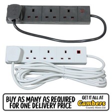 Image of NEW Pro Elec 4 Gang Extension Lead With Neon Indicator Black / White All Lengths