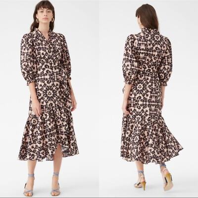 Rebecca Taylor Leopard Ruffle Wrap Midi Dress