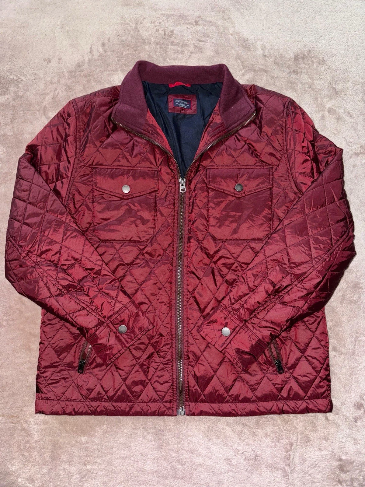 UNTUCKit Mens Marne Quilted City Jacket Dark Burgundy Red Size Large