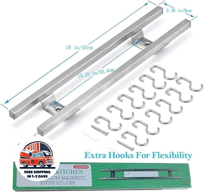 Tiras magnéticas para cuchillos con 12 ganchos - Acero inoxidable 304 NUEVO US - Image 2 of 4