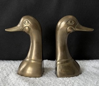 Vintage Brass Duck Goose Head Bookends Pair Made in Korea Mid Century Style