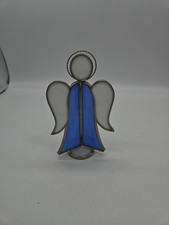 Vintage Stained Glass Blue Angel 7" X 3 1/2"
