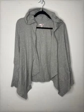 Waffle Knit Open Front Cardigan Sweater Hood Bongo Women’s Size Small EUC Gray