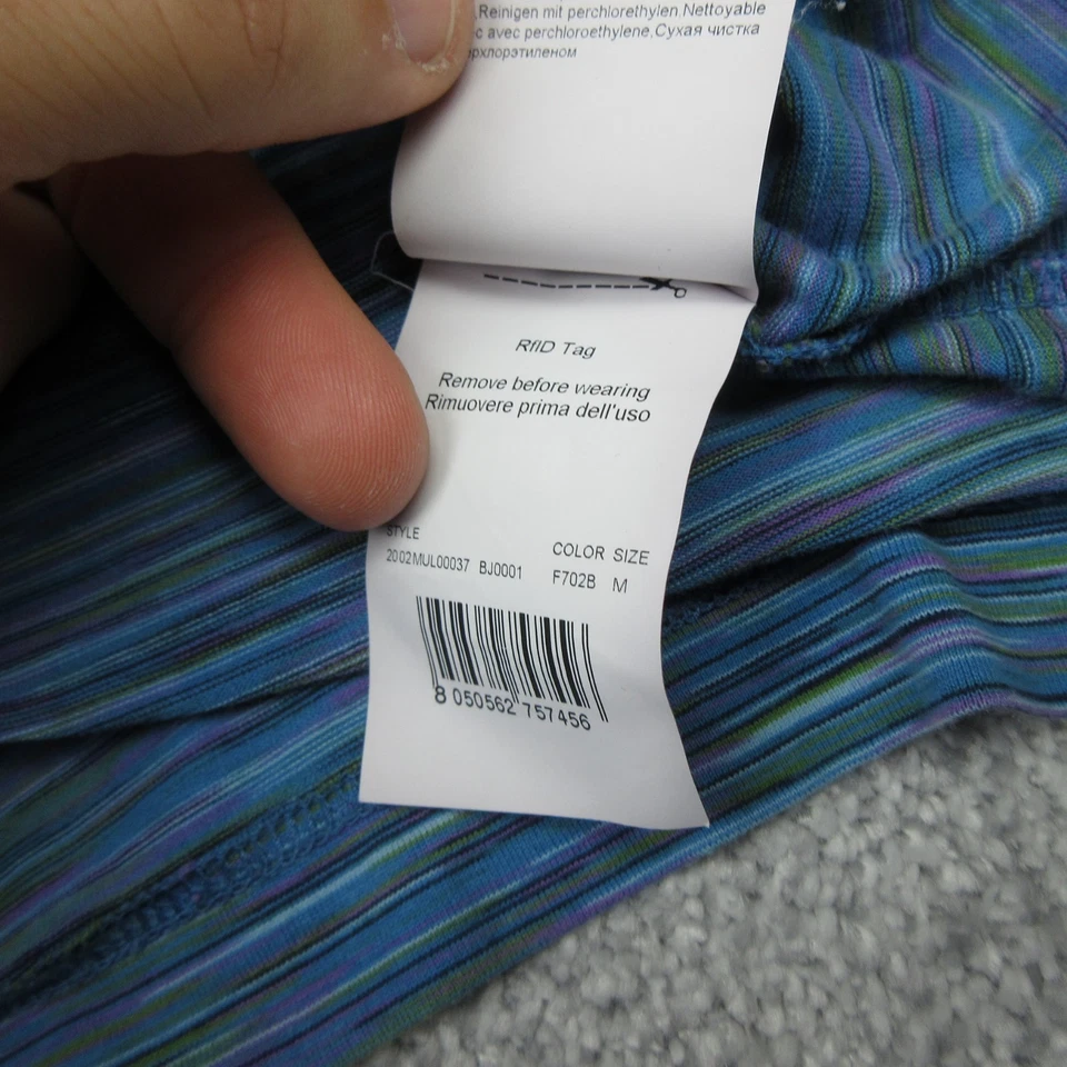 Camisa Missoni Para Hombres Mediana Azul Tinte Espacial Rayas Camiseta Diseñador Crew F708B Foto 4 de 4