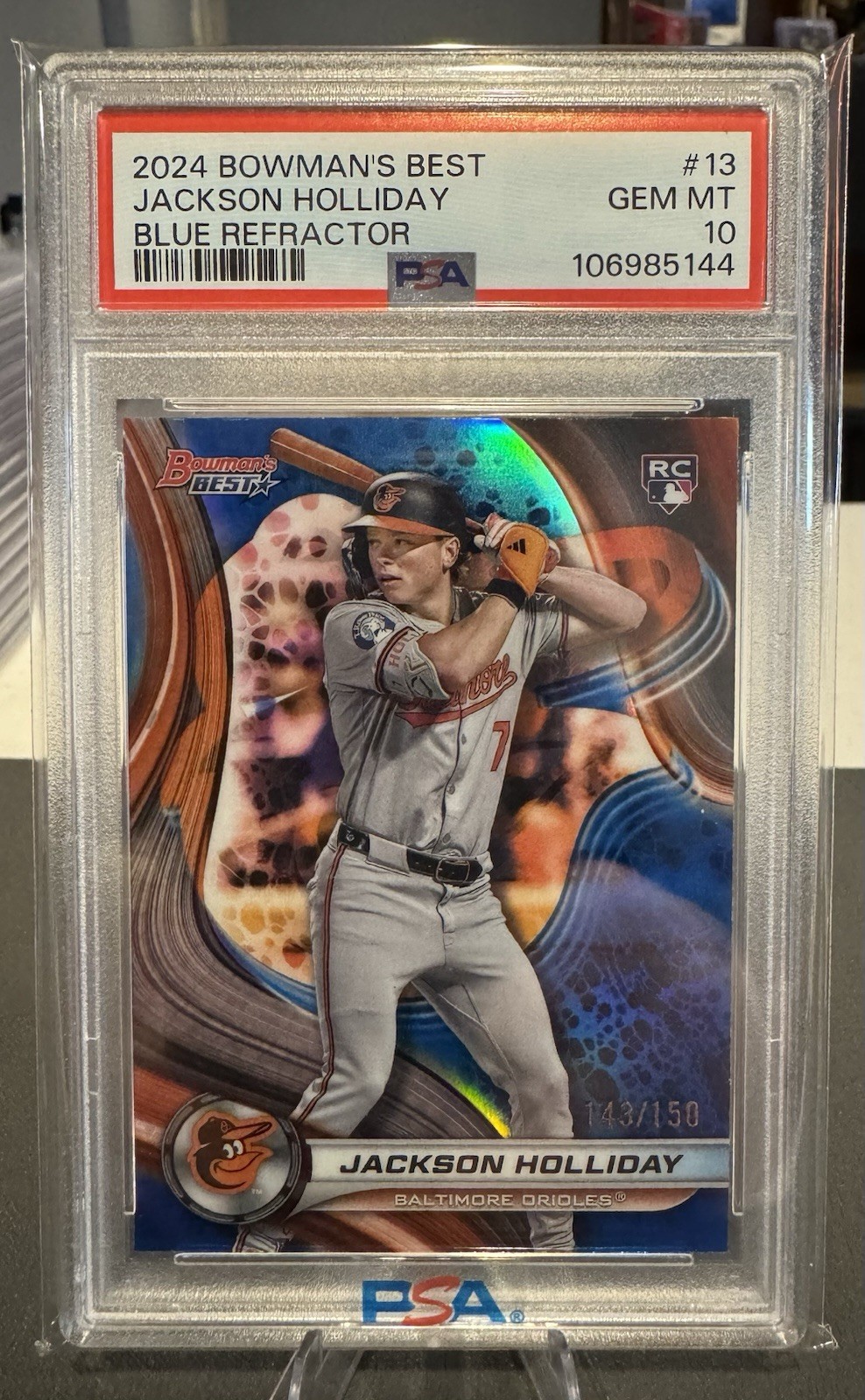 2024 Bowman’s Best-#13 Jackson Holliday (RC) Blue Refractor /150 PSA 10 POP 7