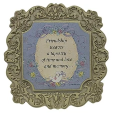 "Friendship Weaves A Tapestry..." Goose Blue Plaque 1990 Abbey Press USA 6.25"