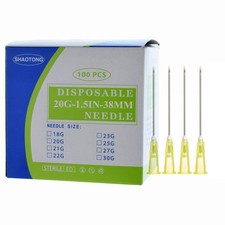 Sterile Disposable Needles 100-Pack 20G 1.5" Syringe Tips Medical Grade