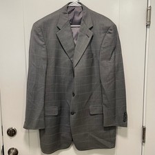 Hart Schaffner Marx Mens Gray Windowpane Tailored Two Button Blazer Sport Coat