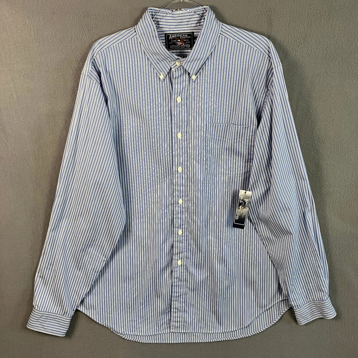 american living dress shirts American Living Mens Shirt Plaid Purple/Black on White, 18 34/35 EUC
