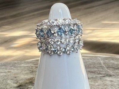 Bomb Party delicate bands 7 cz blue rhodium Wings spread across endless dawn
