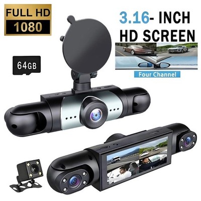 4 Way Car Dash Camera 1080P HD - 360° Surround View with 64GB SD Card