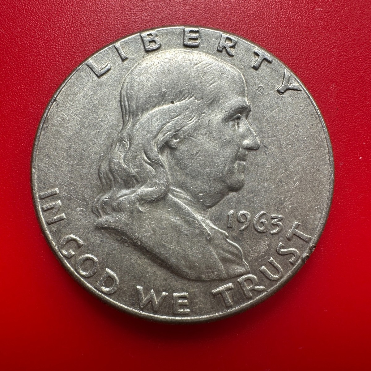 1963 FRANKLIN HALF DOLLAR, AUTHENTIC SILVER COIN, ERROR, OFF 1963 FRANKLIN HALF DOLLAR, AUTHENTIC SILVER COIN, ERROR, OFF