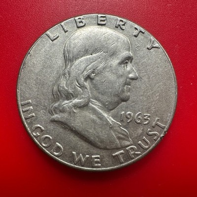 1963 FRANKLIN HALF DOLLAR, AUTHENTIC SILVER COIN, ERROR, OFF