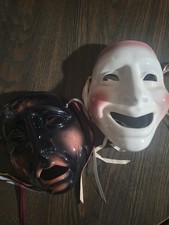 Máscaras faciales de cerámica vintage, comedia/tragedia, teatro, drama