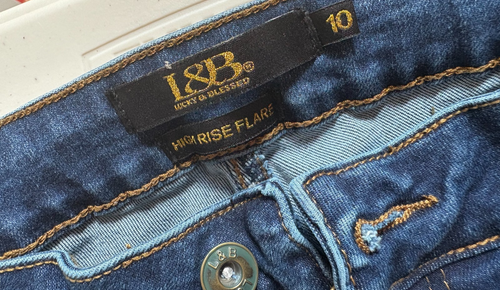 L&B Lucky Blessed Extreme Flare Denim Crochet knit Bell Bottom Jeans Women Sz 10 - Picture 4 of 6