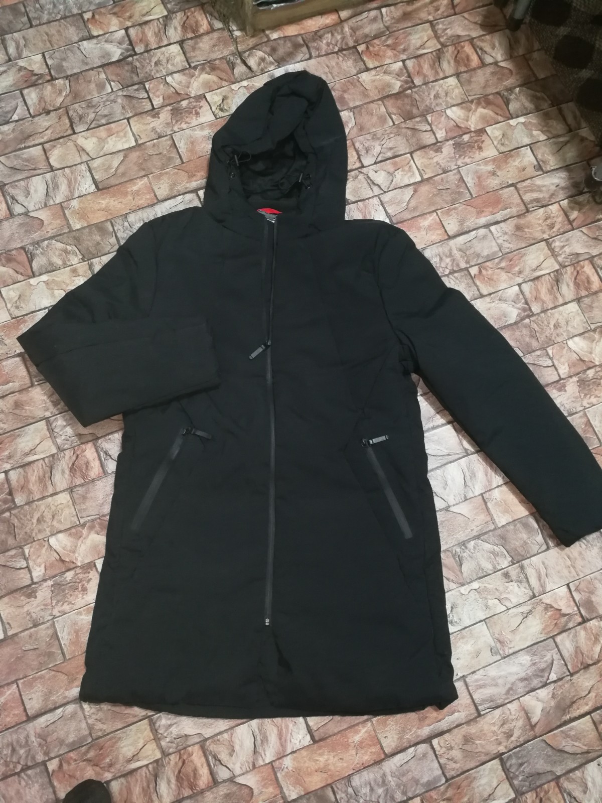 Men’s Black Long Puffer Jacket Hooded Winter Coat Warm Zip Parka
