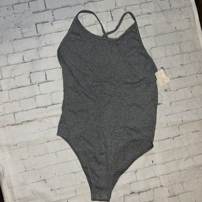 Womens  Small Ribbed Bodysuit sleeveless shirt  gray Lemon And Bloom NWT Snap