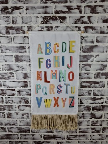 Alphabet Baby Nursery Wall Hanging Scroll ABCs Boho Fringe 14x30