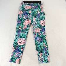 Zara Woman XS Floral Tropical Print High Rise Straight Leg Pants Multicolor