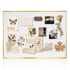 Linen Bulletin Board 24 x18 Inches, White Pin Board Vision Board, Gold Alumin...