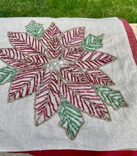 Christmas Beaded Table Runner Red Poinsettia 72  X 15 1/2   