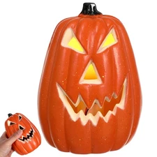 MAGICLULU Jack-O-Lantern Pumpkins Small Plastic Light Up Pumpkin Orange Light...