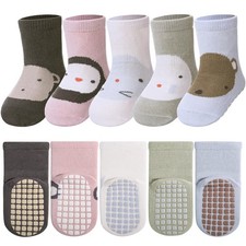 5 Pairs Toddler Non Slip Socks with Grips Baby Socks for Kids Girls Boys 5 P...