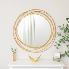 Extra large round antique gold circle swirl mirror vintage chic living room hall