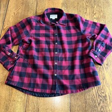 Orvis Fleece Lined Flannel Shirt Jacket Shacket Buffalo Plaid Snap XL Womens