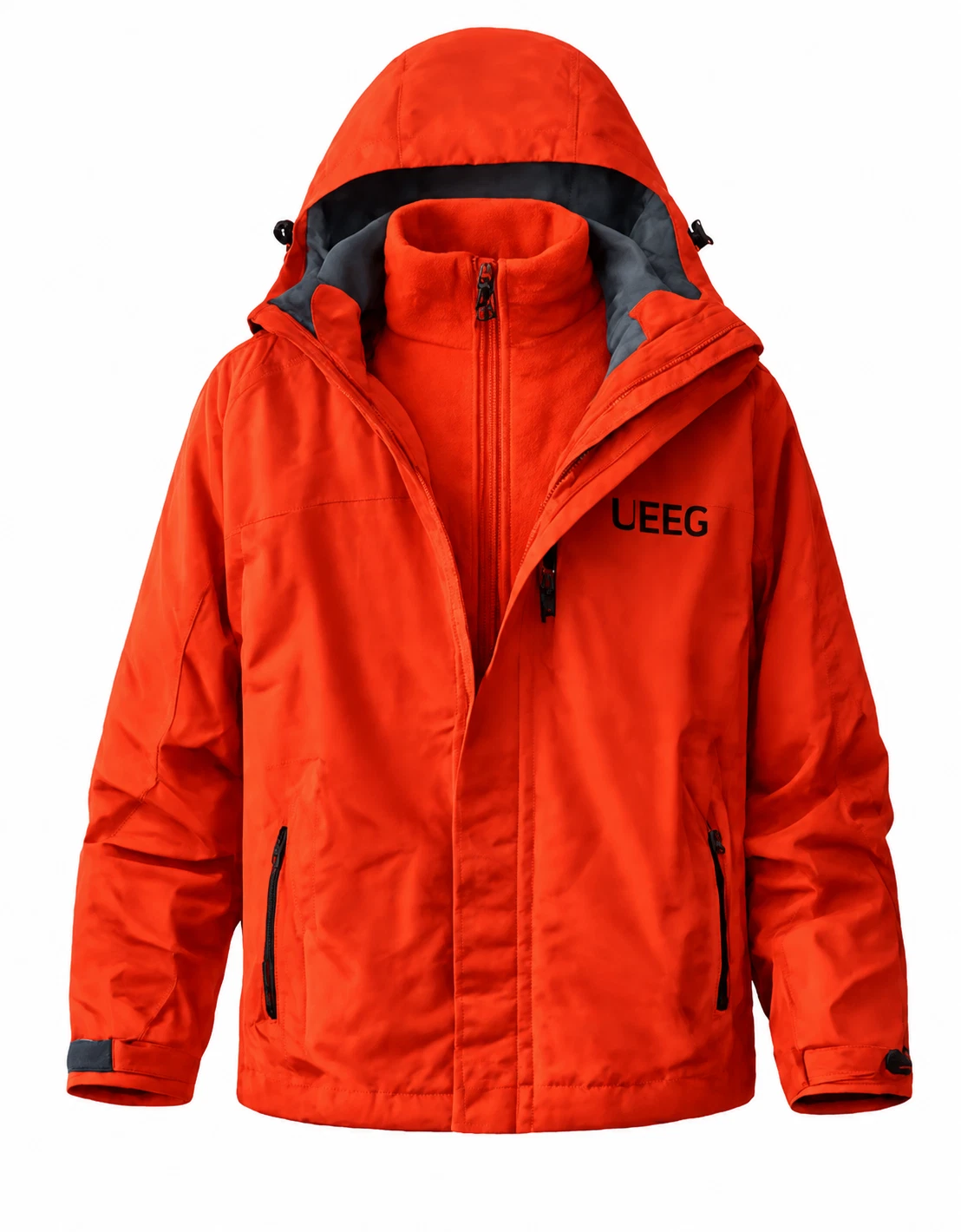 UEEG UNISEX ORANGE OUTDOOR JACKET DETACHABLE FLEECE WATERPROOF 2XL
