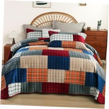 Velvet Cotton Quilt Set California King Size Cal King 110x94 Bule Burgundy