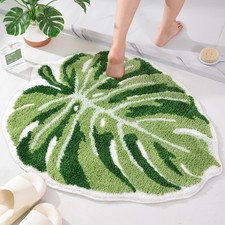 Panstar Large Monstera Leaf Bath Mat, Non Slip Green Plant Bathroom Rug, Abso...
