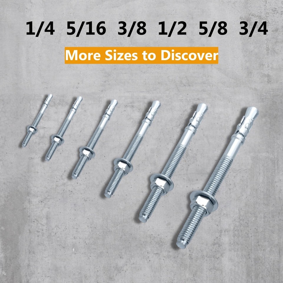 Party Animals 1/4 x 2-1/4 Inch Wedge Anchor, 50 PCs Zinc-Plated ...