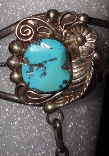 JAMESON LEE Navajo Sterling Silver TURQUOISE Gypsy Slave Bracelet Earrings Ring - Picture 9 of 12