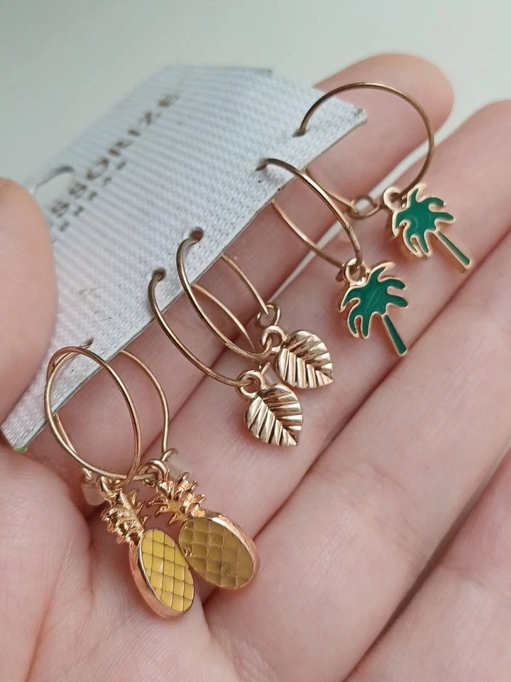 New Accessorize 3 Pair Of Tropical Themed Enamle Hoop Earrings - Image 2 of 4