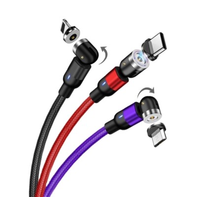 3in1 360+180° Magnetic Charger Fast Charging USB Cable for Type-C Micro USB IOS