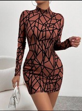 Shein Prive Geo Print Mock Neck Dress M Velvet Design Fashion Nova Mesh It Up