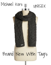 Unisex Michael Kors Gray Cable Knit Scarf with Logo - New with Tag