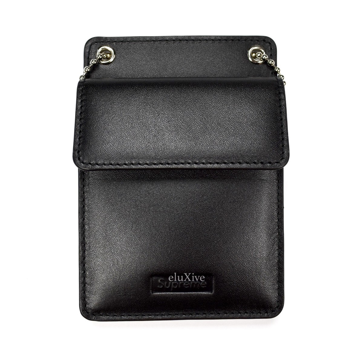 NWT Supreme Black Leather ID Holder Neck Chain Box Logo NWT Supreme Black Leather ID Holder Neck Chain Box Logo