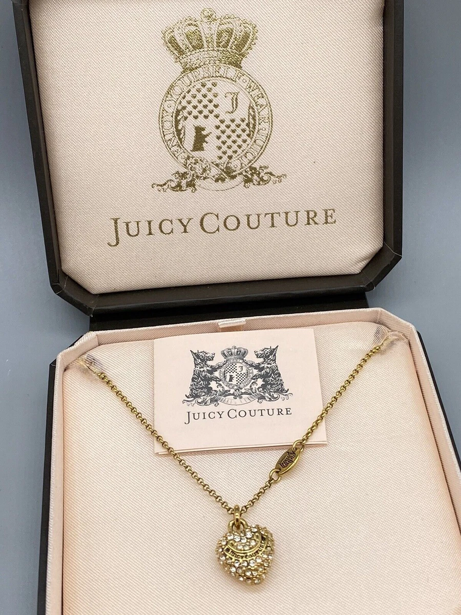 Rare Juicy Couture Gold Strips Heart Necklace Jewelry 20” EUC