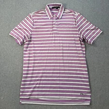 RLX Ralph Lauren Short Sleeve Polo Shirt Men's Large Purple Stripe Collar Golf