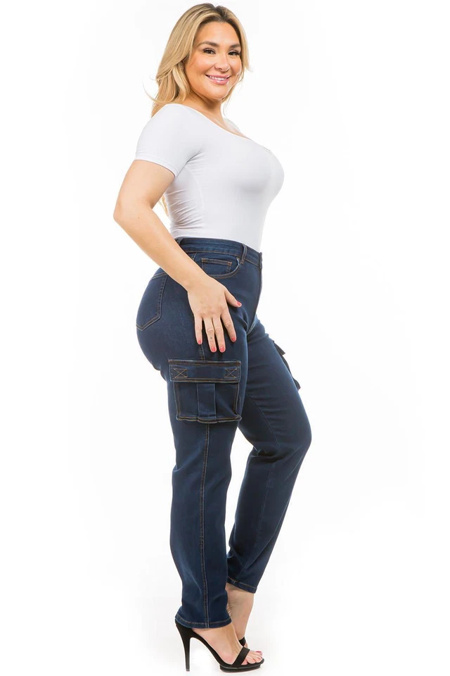 WOMENS PLUS SIZE Camouflage Skinny Blue Black DENIM JEANS Cargo joggers PANTS - Image 4 of 4