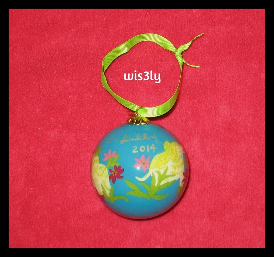 Lilly Pulitzer 2014 adorno de vidrio tronco cian profundo espectáculo elefantes con caja RARO Foto 3 de 4