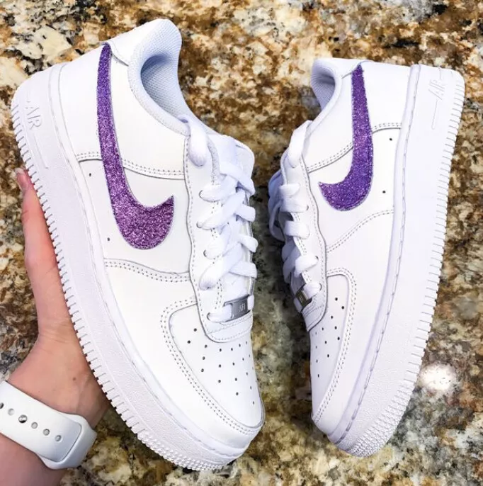 Nike Air Force 1 Purple Glitter Low White Custom Shoes Women Kids Men Sizes