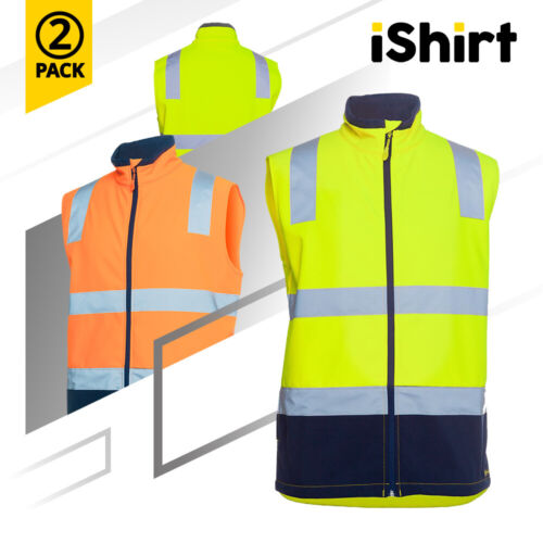 2PCX HI VIS SAFETY VEST SOFTSHELL WATERPROOF WINDPROOF DAY/NIGHT USE WORKWEAR - Picture 1 of 13